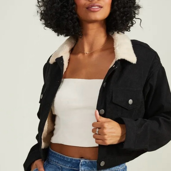 ALTAR'D STATE Deirdre Cord Cropped Black Corduroy Jacket Medium NWT - Picture 4 of 12